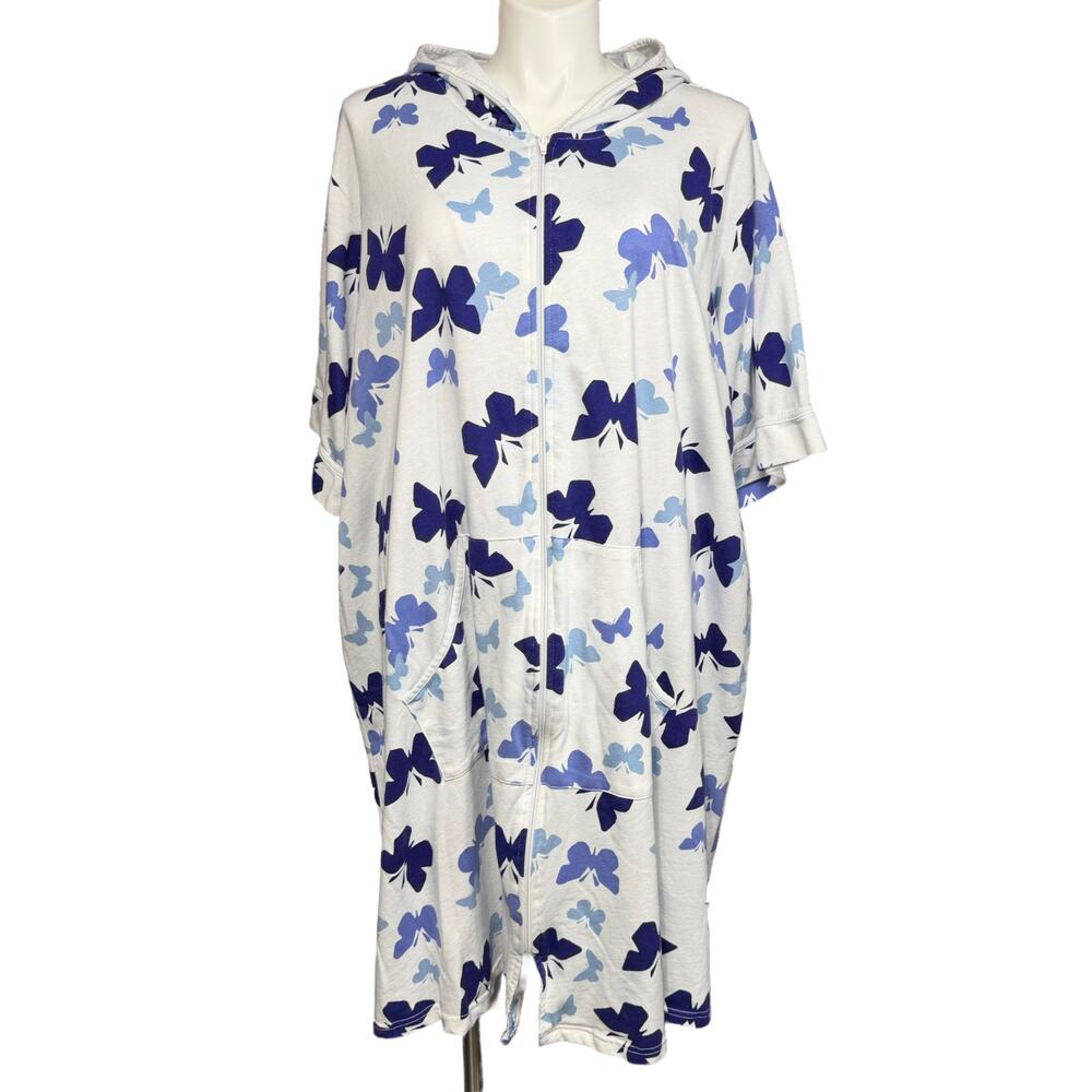 Dreams Co Womens Lightweight Robe Full Zip Hooded Half Sleeve Butterfly Print 5X - Picture 2 of 8